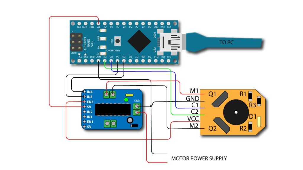 N20 micro metal gear motor with encoder connection with arduino and L293d motor driver