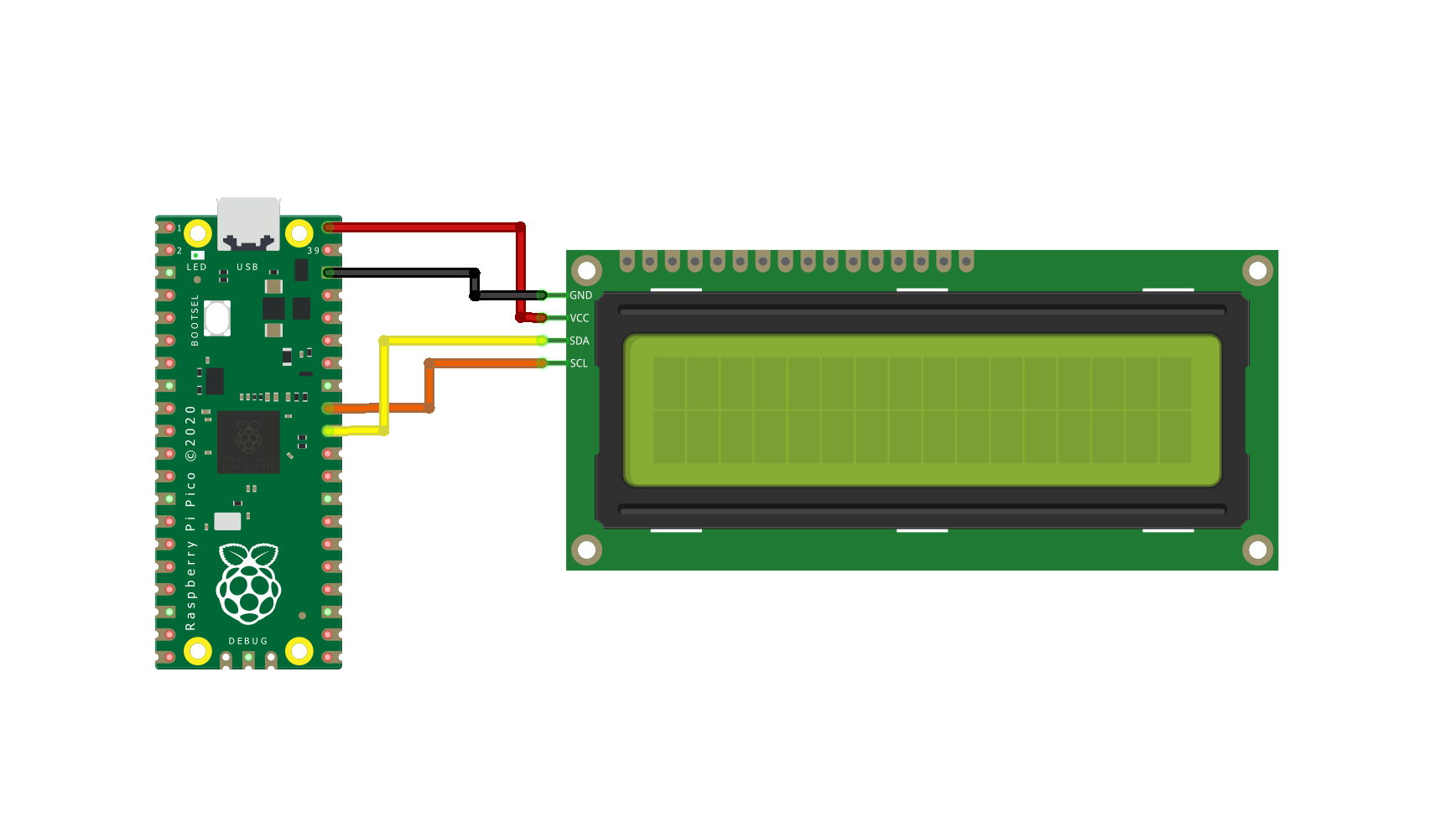 Raspberry Pi Pico with 16X2 LCD Display Schematic Diagram