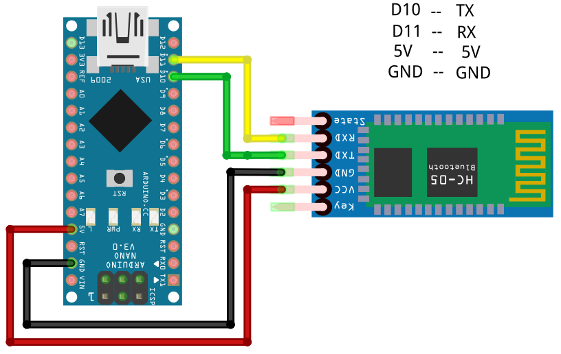 Circuit drawing for HC-05 Bluetooth module for AT command mode