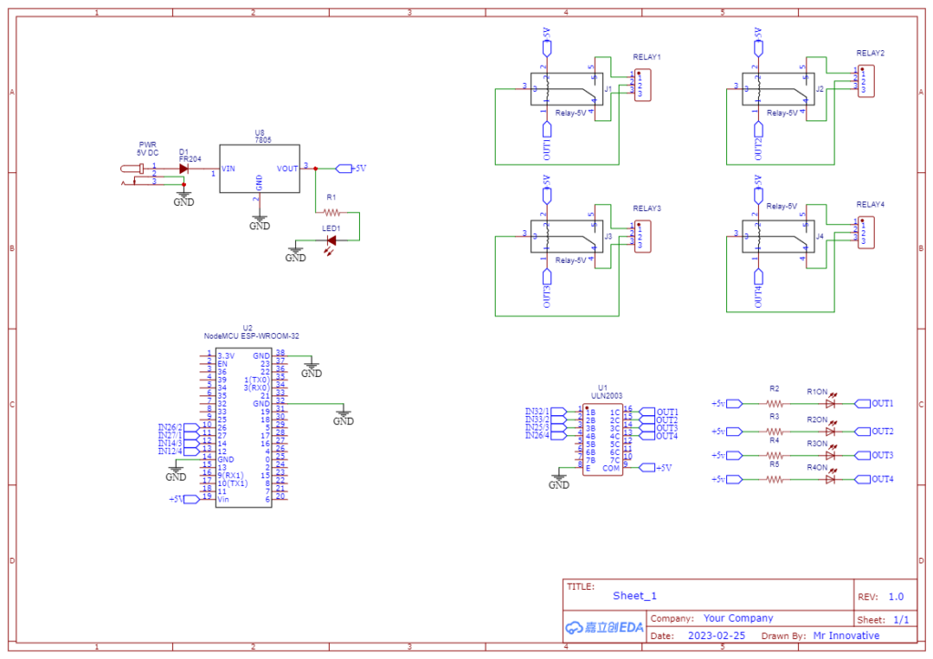 Circuit drawing of ESP32 IOT based Home Automation Project